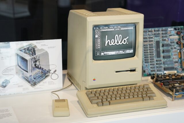 An original Macintosh computer on display at the Computer History Museum in Mountain View,