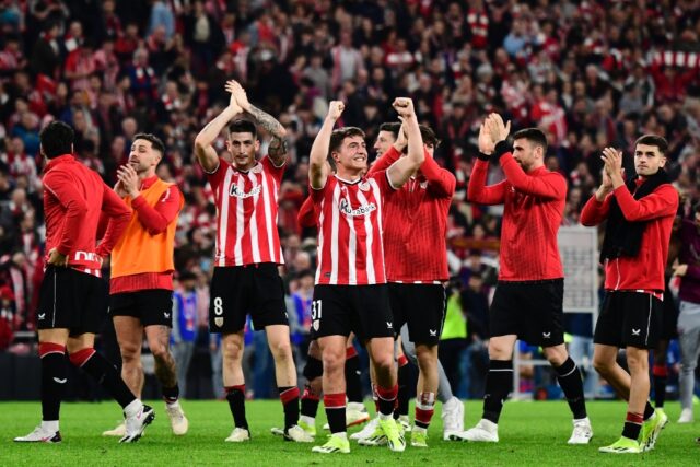 Athletic Bilbao celebrate their victory over Barcelona that saw them reach the semi-finals