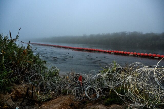 A floating barrier in the middle of the Rio Grande, which forms the US-Mexico border at Ea