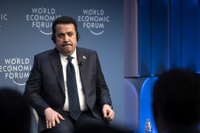Iraqi Prime Minister Mohamed Shia al-Sudani attends a session at the World Economic Forum