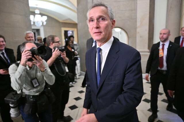 NATO Secretary General Jens Stoltenberg leaves after a meeting with US House Speaker Mike Johnson at the US Capitol on January 30, 2024