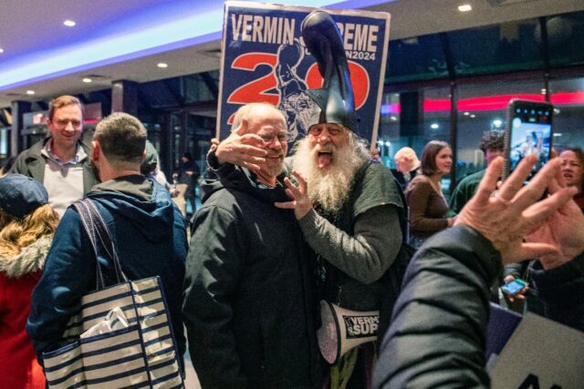 Political satirist and 2024 Democratic presidential hopeful Vermin Supreme mingles with vo