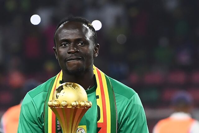 Senegal star Sadio Mane with the Africa Cup of Nations trophy after winning the 2022 final