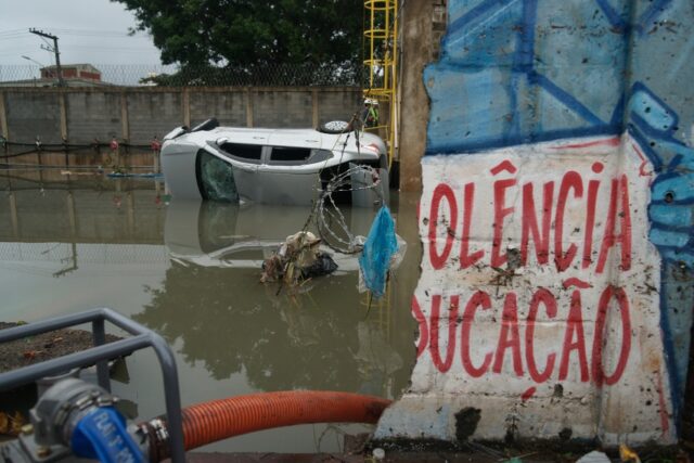 A shot of the damage caused by torrential rain in Rio de Janeiro, Brazil, on January 14, 2023