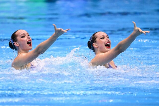 Making a splash: Maryna and Vladyslava Aleksiiva are among Ukraine's best hope of a medal