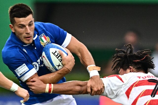 Tommaso Allan (L) beleives Italy can win at home against England or Scotland in the Six Na