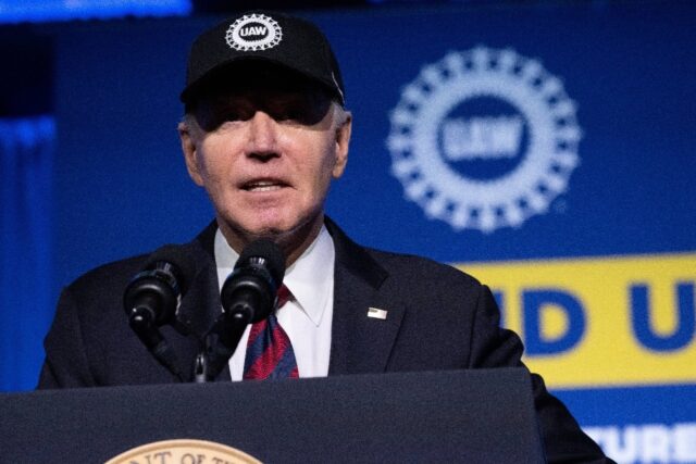 US President Joe Biden speaks at the United Auto Workers political convention in Washingto