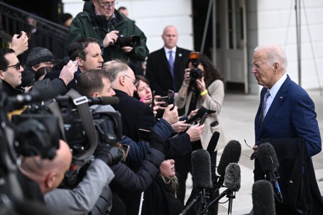 US President Joe Biden speaks to reporters before boarding Marine One on the South Lawn of