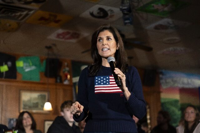 US Republican presidential candidate Nikki Haley speaks at a campaign stop on January 9, 2