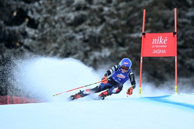 USA's Mikaela Shiffrin competes during the first run of the women's giant slalom in Jasna,