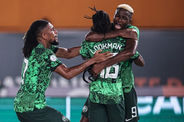 Victor Osimhen celebrates with Ademola Lookman after the Atalanta player put Nigeria ahead