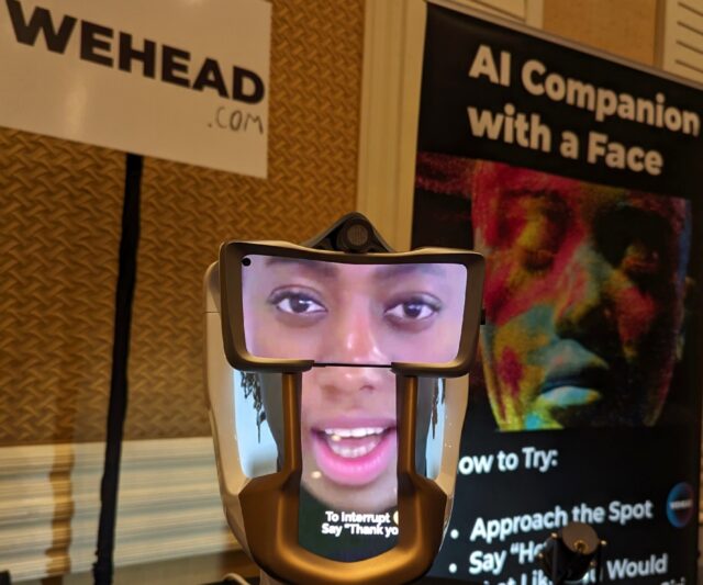 Wehead, a companion robot that uses generative artificial intelligence, was on display at