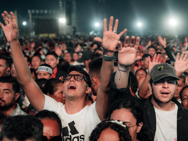 Believers worship at a mass Gospel evangelism event by the Christian organization Mountain Gateway in Nicaragua, November 2023.