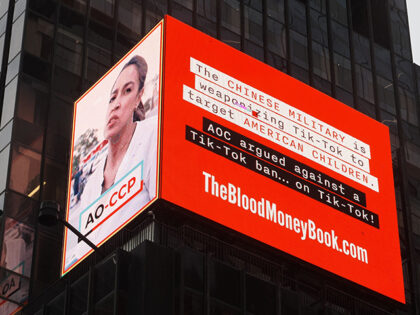 A billboard advertising Peter Schweizer’s book “Blood Money” is seen in New York Cit