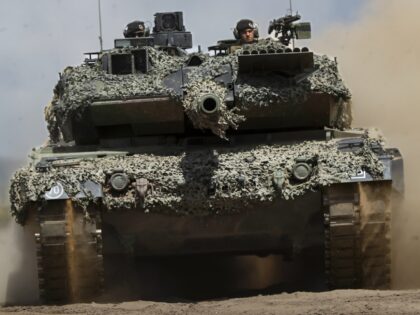 FILE - A Germany army Main battle tank Leopard 2A6 takes part in the Lithuanian-German mil