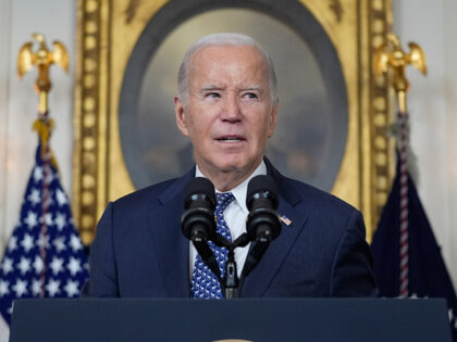 President Joe Biden speaks in the Diplomatic Reception Room of the White House, Thursday,
