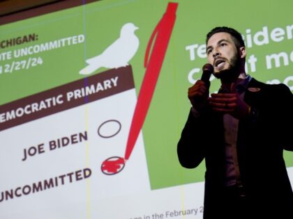 Abdullah Hammoud, mayor of Dearborn, speaks during an election night gathering hosted by L