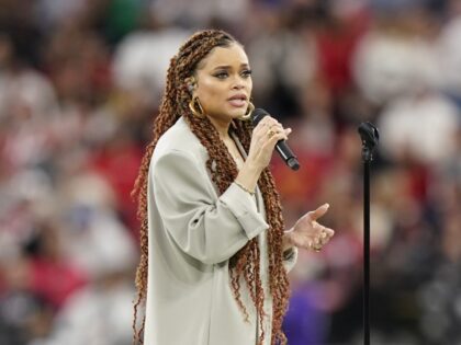 Andra Day performs "Lift Every Voice and Sing" during pregame before the NFL Sup