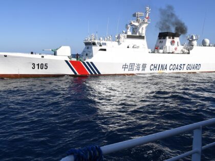 This photo taken on February 15, 2024, shows a Chinese coast guard ship shadowing the Phil