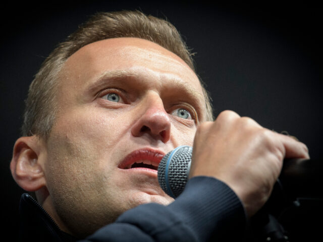 Russian opposition leader Alexei Navalny delivers a speech during a demonstration in Mosco