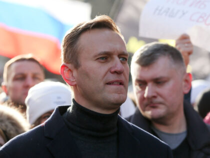 Alexey Navalny, Russian opposition leader, walks with demonstrators during a rally in Mosc