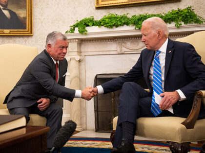 U.S. President Joe Biden meets with King Abdullah II of Jordan in the Oval Office of the W