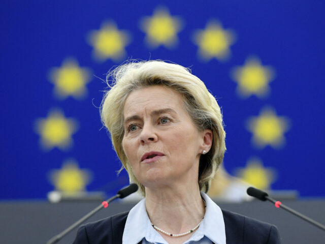 European Commission President Ursula von der Leyen speaks during a debate on the conclusio