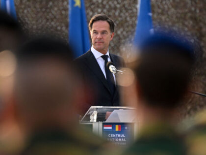Dutch Prime Minister Mark Rutte addresses members of the Romanian, French, Belgian and Dut