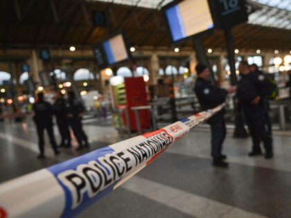 PARIS, FRANCE - JANUARY 11: French police cordon off an area at Paris' Gare du Nord train