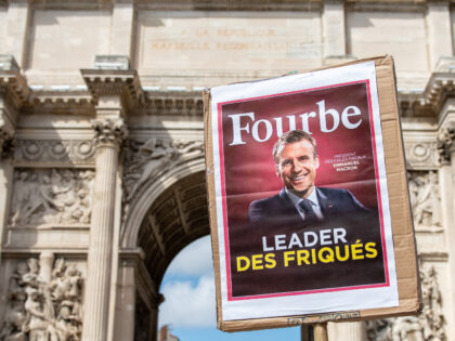 MARSEILLE, FRANCE - 2023/03/23: A parody of Forbes magazine with Macron and titled "the le