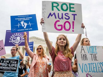 Anti-abortion demonstrators rally in front of the U.S. Supreme Court Building on June 21,
