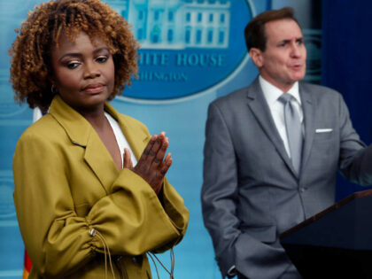 White House Press Secretary Karine Jean-Pierre (L) and National Security Council Coordinat
