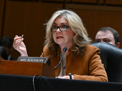 Sen. Marsha Blackburn (R-Tenn.) speaks during a Senate Judiciary Business meeting to consi