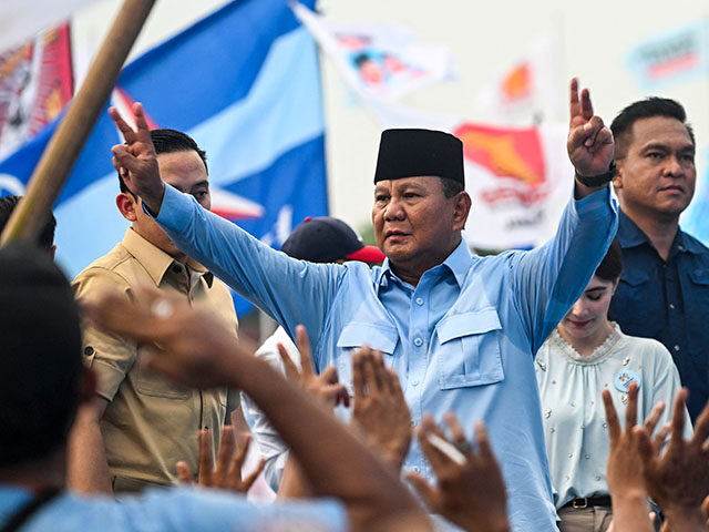Indonesia's Defence Minister and presidential candidate Prabowo Subianto gestures to