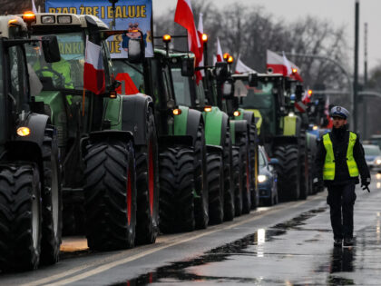 POZNA, POLAND - 2024/02/09: Farmers from the Greater Poland region drive their tractors as