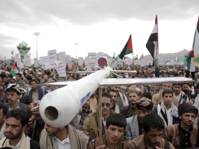 SANAA, YEMEN - FEBRUARY 16: Thousands of Houthi supporters, holding Yemen and Palestine fl
