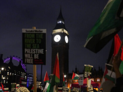 People gathered in Parliament Square calling for a ceasefire in the Palestine Israel confl