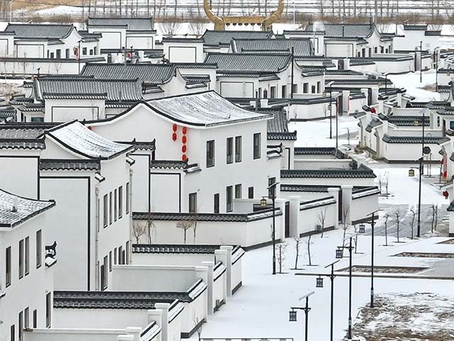 The scenery of rural residential environment after snow in Gaotai County, Zhangye city, Ga