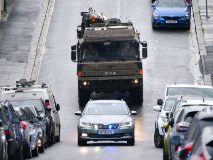 A military vehicle at the scene near St Michael Avenue, Plymouth, where residents have bee