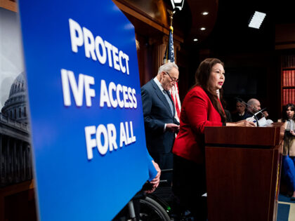 Sen. Tammy Duckworth, D-Ill., speaks during Senate Democrats' news conference in the