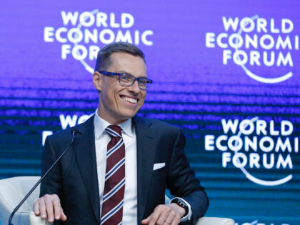 Alexander Stubb, Finland's prime minister, reacts during a session on day two of the World