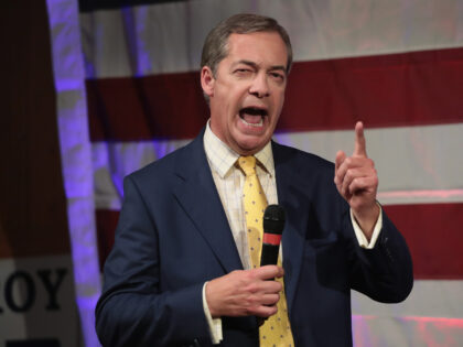 FAIRHOPE, AL - SEPTEMBER 25: British politician Nigel Farage speaks at a campaign event fo