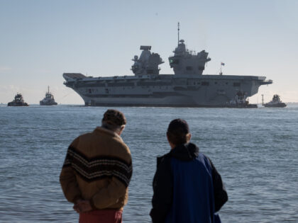 PORTSMOUTH, ENGLAND - OCTOBER 30: The Royal Navy's newest aircraft carrier HMS Queen Eliza