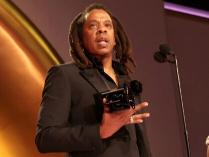 LOS ANGELES, CALIFORNIA - FEBRUARY 04: Jay-Z accepts the Dr. Dre Global Impact Award onsta