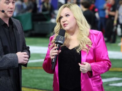 ATLANTA, GA - DECEMBER 31: ESPN reporter Holly Rowe broadcasts live before the college fo