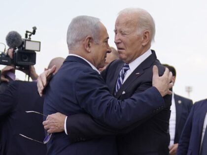 FILE - President Joe Biden is greeted by Israeli Prime Minister Benjamin Netanyahu after a