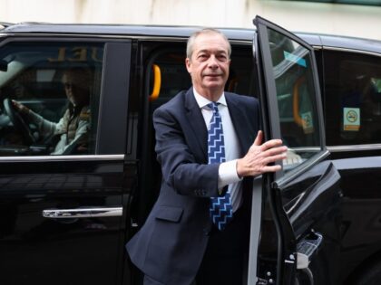 Nigel Farage, former leader of the Brexit Party, arrives for the launch of Popular Conserv