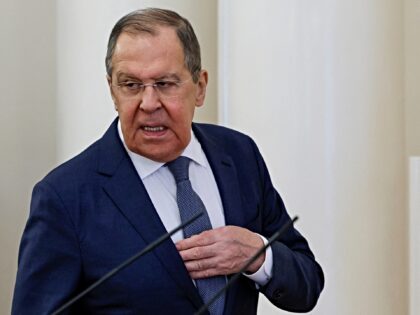 Russian Foreign Minister Sergei Lavrov takes part in the presentation of a collection of a