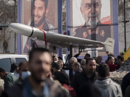 An Iranian-made unmanned aerial vehicle (UAV), the Shahed-136, is being displayed under po