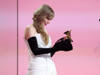 LOS ANGELES, CALIFORNIA - FEBRUARY 04: Taylor Swift accepts the Best Pop Vocal Album award